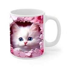 1 件 3D 猫咪咖啡杯，11 盎司白色陶瓷圣诞礼物咖啡杯，适合猫爱好者，创意空间设计马克杯，6 种款式可爱猫咪马克杯，适合男女儿童 - 彩色 - 查看 11