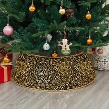 1 金色、红色、银色闪光圣诞树裙、3D 圣诞树围栏、圣诞派对装饰、圣诞节 - 彩色 - 查看 6