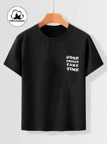 1st Jongens Casual Bedrukt Ronde Hals Korte Mouw T-shirt, Zomer Studentenkleding