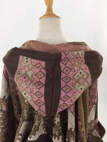 1pc Casual Versatile Jacquard Hooded Poncho Cape