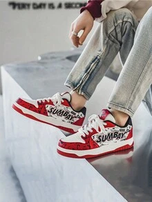 男士时尚滑板鞋，耐磨防滑系带休闲运动鞋，男士街头风格鞋 - 白紅 - 查看 3