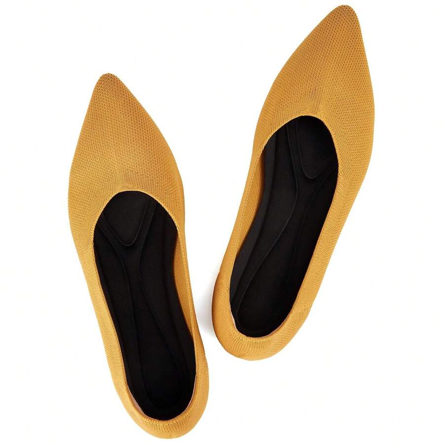 Women's Ballet Flat Shoes Knit Dress Shoes Pointed Toe Flats Comfort Slip On Walking Flats Foldable Soft Shoes - Yellow - View 1