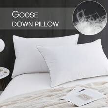 2Pack Luxury Goose Down Feather Pillow Queen Size Hotel Quality Fluffy Bed Pillow 300 Thread Count Cover - White - View 2