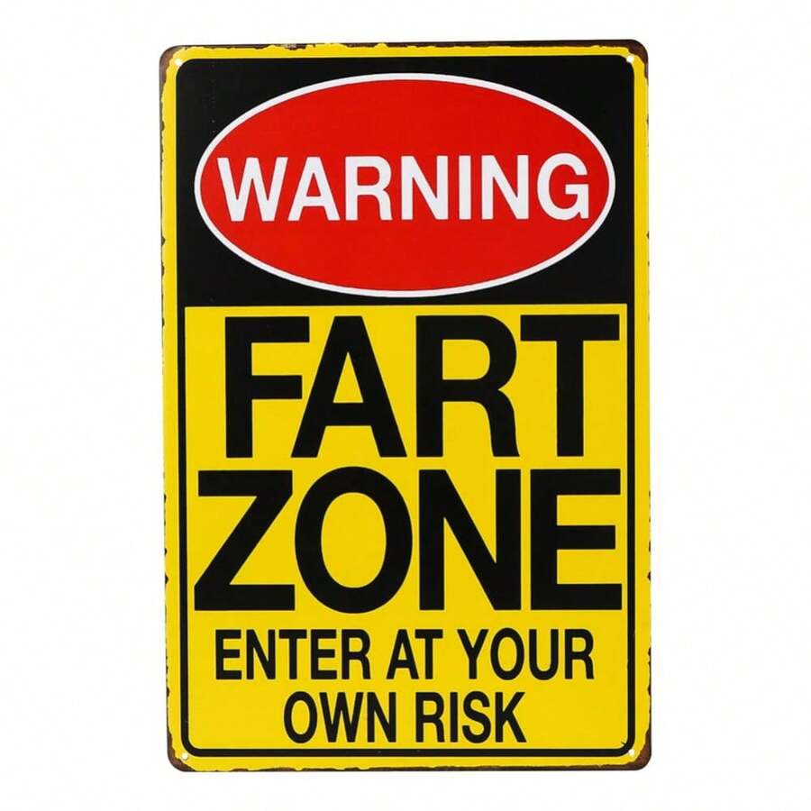 1pc Vintage Fart Zone Warning Sign - Funny Metal Sign For Bathroom, Kitchen And Office - Humorous Gift For Men And Women - Multicolor - View 1