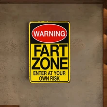 1pc Vintage Fart Zone Warning Sign - Funny Metal Sign For Bathroom, Kitchen And Office - Humorous Gift For Men And Women - Multicolor - View 2