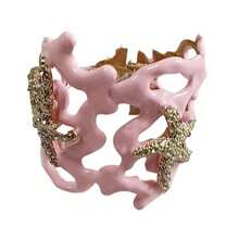 1pc Fashionable Unique Design Niche Drip-Oil Rhinestone Starfish & Coral Asymmetrical Hollow Bracelet Necklace Ring Set, Suitable For Women's Daily, Concert, Halloween Party, Beach Vacation Wear & Gift