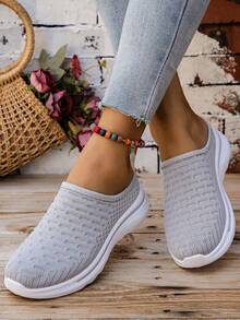 Zapatillas transpirables de moda para mujer, calzado deportivo bajo con suela gruesa y blanca, zapatos deportivos casuales versátiles para exteriores - Gris - Ver 5
