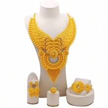 1 set de joyería nupcial tradicional que incluye 1 par de aretes, 1 collar, 1 pulsera, 1 anillo para compromiso/boda