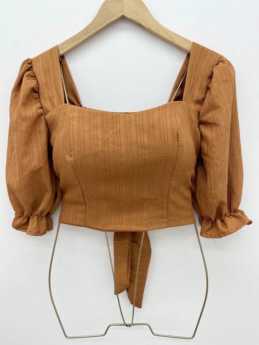 ELLIE Women's Cropped Top With Short Sleeves - 棕色 - 查看 1