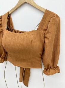 ELLIE Women's Cropped Top With Short Sleeves - 棕色 - 查看 3