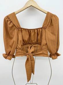 ELLIE Women's Cropped Top With Short Sleeves - 棕色 - 查看 4