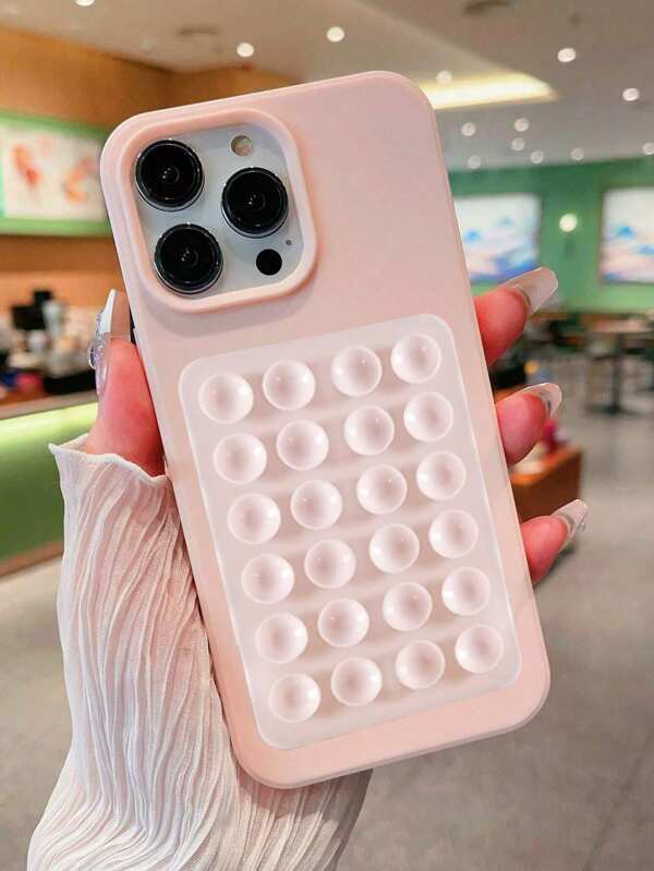 Funda protectora de TPU opaco compatible con iPhone 15ProMax/15Plus/15Pro/15, a prueba de caídas, funda de teléfono de silicona de cobertura completa + 24 paquetes de ventosas de succión universales - Ventosas de succión adhesivas resistentes - Ventosas de silicona para teléfono de uso en múltiples escenarios (Funda de teléfono rosa claro + Ventosa rosa claro)