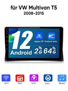 Junsun Android 12 Car Radio Stereo For VW Multivan T5 2008 2009 2010 2011 2012 2013 2014 2015 Built-In CP Android Auto 9 Inch Touch Screen 2GB RAM 64GB ROM With GPS Navigation DSP