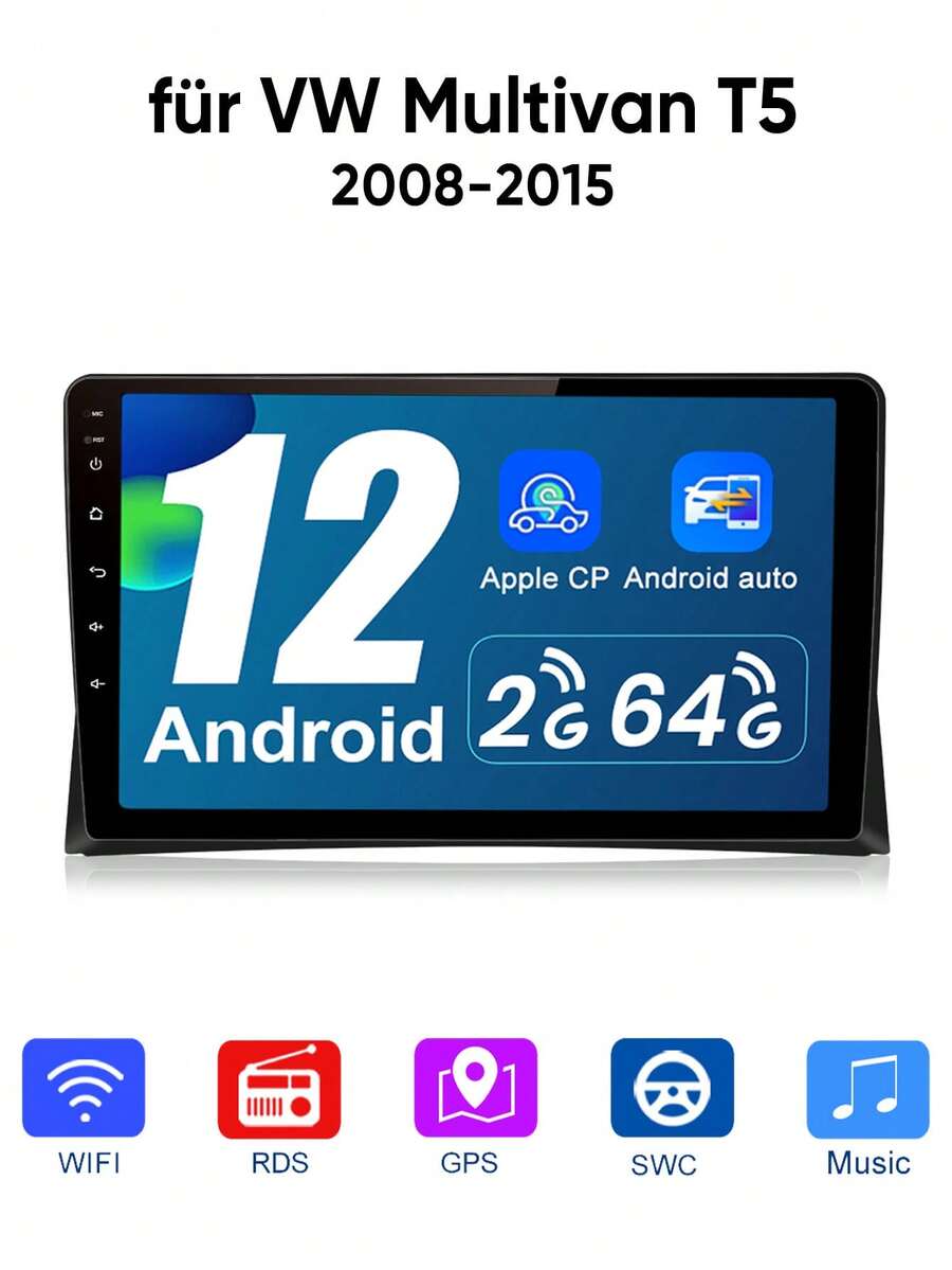 Junsun Android 12 Car Radio Stereo For VW Multivan T5 2008 2009 2010 2011 2012 2013 2014 2015 Built-In CP Android Auto 9 Inch Touch Screen 2GB RAM 64GB ROM With GPS Navigation DSP