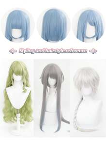 16 英寸合成动漫/角色扮演假发，彩色长刘海，齐肩剪裁，适合各种服装风格和场合