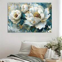 1pc Framed Canvas Poster, Colorful Turquoise Floral Teal Artwork Wall Art Canvas Paintings, Ideal Gift For Bedroom Living Room Corridor, Wall Art, Wall Decor, Winter Decor, Room Decoration - Multicolor - View 2
