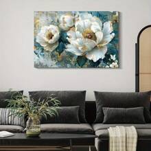 1pc Framed Canvas Poster, Colorful Turquoise Floral Teal Artwork Wall Art Canvas Paintings, Ideal Gift For Bedroom Living Room Corridor, Wall Art, Wall Decor, Winter Decor, Room Decoration - Multicolor - View 6