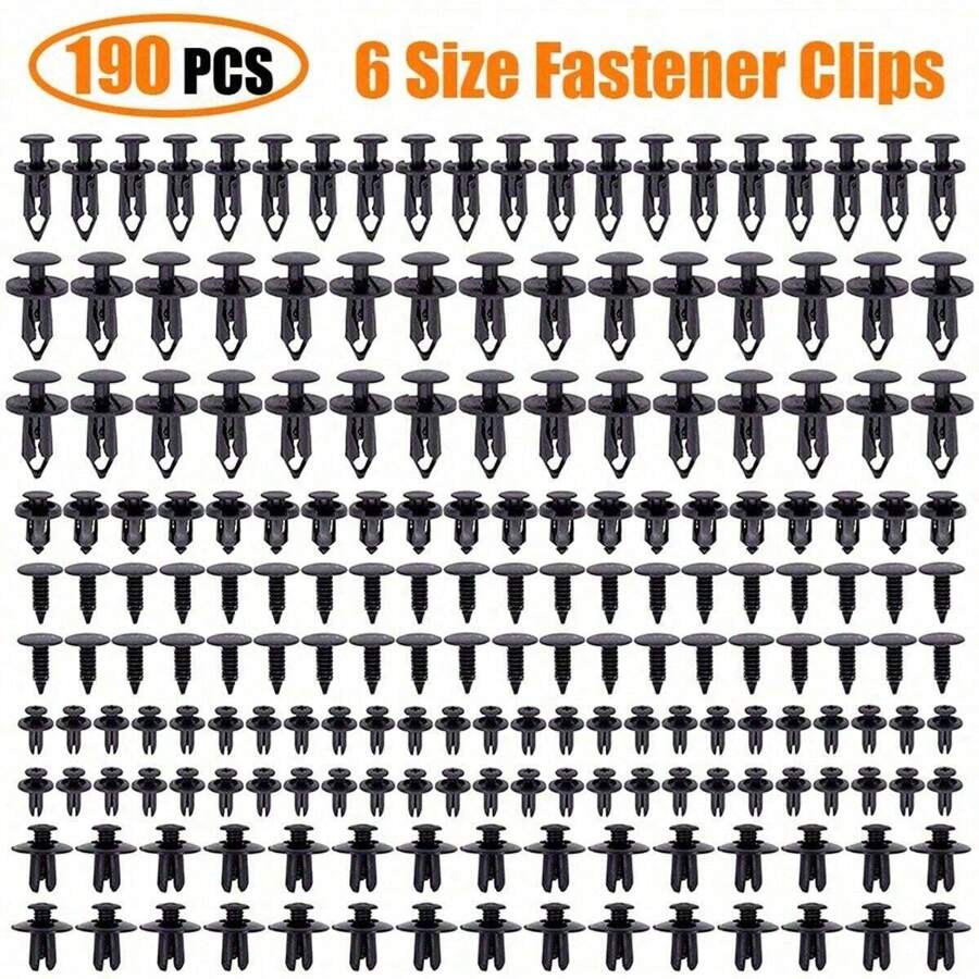 190pcs Car Retainer Clips 6 Sizes Plastic Fasteners Kit Auto Trim Panel Clip Mixed Car Body Bumper Rivet Set - Black - View 1