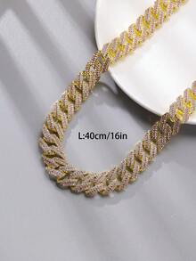 CVNANA 1 pieza Elegante y de moda Collar y pulsera con  de hielo bicolor con diamante artificial, cadena rosa unisex, joyería de estilo hip-hop con 3 filas de rhinestone incrustadas, obsequio - A - Ver 14