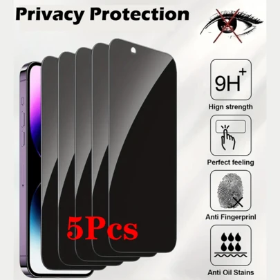 5pcs Privacy Screen Protector, Compatible With IPhone 17/16/15 Pro Max/14 Plus, Made Of Tempered Glass, Compatible With IPhone 13/11 Pro/X/XS Max/12 Mini/XR/6/7/8 Plus/SE2/SE3, Anti-Peeping