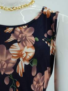 THAI BOUTIQUE - Vestido Azul Marino con Estampado de Flores Rosa Quemada - Azul Marino - Ver 2