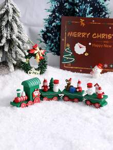1pc 4-Section Wooden Snowman Shaped Train Home Decor, Christmas Tree/Window Display Ornament, Desktop Decoration (Boxed),Christmas - Multicolor - View 8