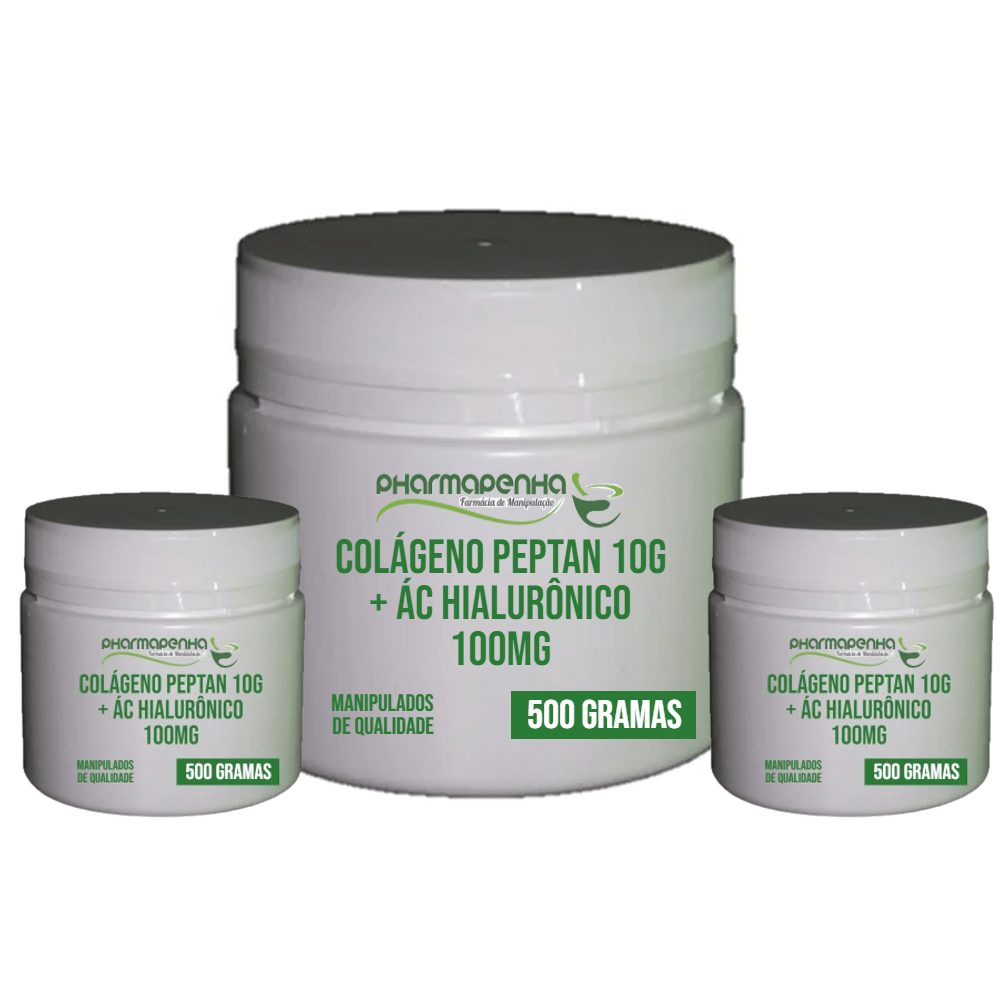3un - Colágeno Peptan 10g + Ác. Hialurônico 100mg - Frasco 500gr - cada Sabores:Abacaxi
