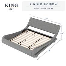 Allewie Full/QueenKing Size Bed Frame With Ergonomic & Adjustable Headboard, Low Profile Modern Upholstered Platform Sleigh Design - Easy Assembly, No Box Spring Required, Black/White/Grey * Bed Frame Queen Queen Bed Frame Bed Frame Full Full Size Bed Frame King Size Bed Frame Twin Bed Frame Room Decor Home Decor Christmas Decor Bedroom Decor Valentine Day Decor Storage Living Room Decor Furniture House Decor - 灰色 - 查看 10