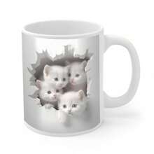 1 件 3D 猫咪咖啡杯，11 盎司白色陶瓷圣诞礼物咖啡杯，适合猫爱好者，创意空间设计马克杯，6 种款式可爱猫咪马克杯，适合男女儿童 - 彩色 - 查看 10