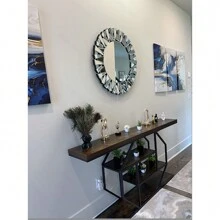 UNHO 80cm Spiegel Rund Dekorative Wandspiegel mit Metall Haken HD Silber Glas Badspiegel für Badezimmer Waschtisch Wohnzimmer Schlafzimmer Eingang Wanddekoration - Silber - Übersicht 3