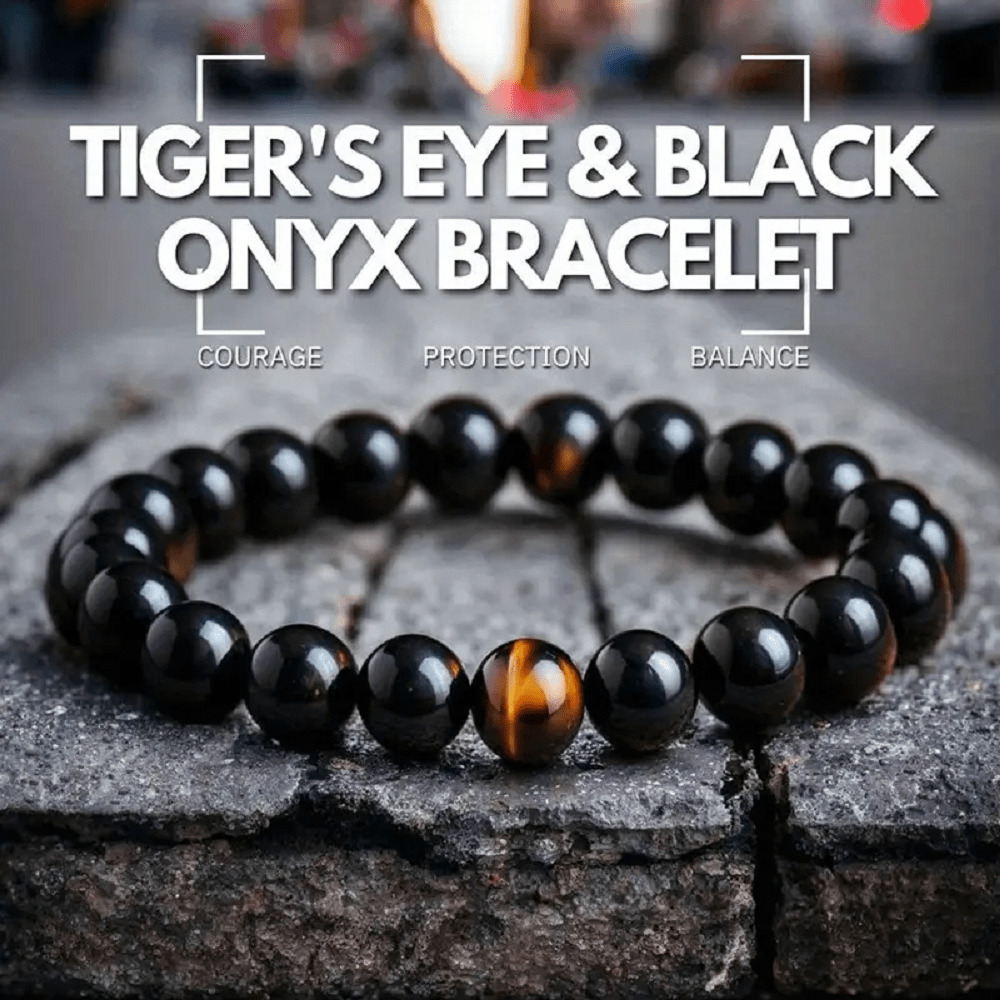 タイガーアイ 8mm、ブラックオニキス、黒曜石のビーズブレスレット タイガーアイ 8mm、ブラックオニキス、黒曜石のビーズ