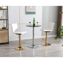 WAHSON OFFICE CHAIRS 2PCS Wahson Bar Stool Industrial Bar Chair PU Leather Bar Stool Height Adjustable Kitchen Bar Chair, High Bar Stool With Gold Leg For Bar And Kitchen, White - White - View 6