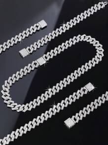 1入組嘻哈時尚冰晶15.5mm項鍊和手鍊，男女適用，時尚，適合男士作為禮物 - 5331FG - 查看 8
