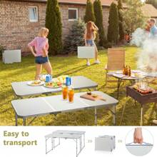 4ft Camping Folding Table, Aluminum Portable Picnic Table With Adjustable Height, 3 Fold Lightweight Outdoor Table For Indoor Travel Beach And Party