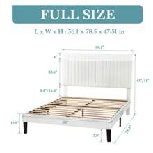 HOOMIC Full/Queen/King Size Platform Bed Frame, Modern Velvet Upholstered Bed With Adjustable Vertical Channel Tufted Headboard, Wooden Slats Support, Box Spring Optional, Black/Green/Blue/White/Pink/Teal * Bed Frame Queen Queen Bed Frame Bed Frame Full Full Size Bed Frame King Size Bed Frame Twin Bed Frame Room Decor Home Decor Christmas Decor Bedroom Decor Valentine Day Decor Storage Living Room Decor Furniture House Decor - White - View 7