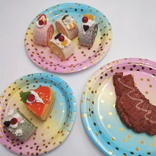 Set de 10 piezas / 20 piezas de platos de papel, servilletas y vajilla en diseño arcoíris pastel para decoración de fiestas, duchas nupciales, bodas, cumpleaños y fiestas de Navidad