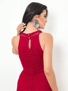 Women Sweater Dresses - Burnt Red - View 3