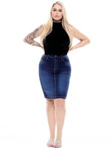 Women Denim Skirts - 深色水洗藍 - 查看 5