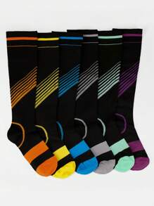 Unisex Striped Compression Socks, Suitable For Running, Cycling, Hiking, And Long-Standing Professions - Multicolor - View 3