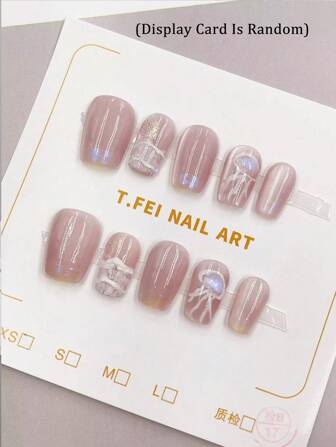 10Pcs/Set 100% Pure Handmade Cat's Eye Press On Nails Hand Drawn Beach And Jellyfish Nail Charms Short Square Fake Nail Tips Reusable For Nail Art Design Daily Use And Holiday Party Gift For Girls Nail Supplies (Display Card Is Random)