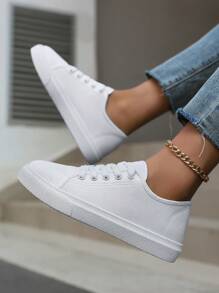 Damen Dicke Plateau Sneakers, einfarbige Freizeitsportschuhe, flache Schnür-Athletikschuhe, Outdoor-Freizeitschuhe, atmungsaktive modische Sneakers