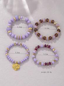 4pcs/Set Boho Retro Style Heart Pendant Multi-Layer Pearl Bracelet Set, Fashionable Design, Suitable For Women's Daily Wear