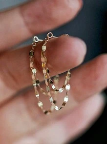 1 Pair Stunning 925 Sterling Silver Bohemian Dangle Earrings - Hypoallergenic Chain Design Electroplating 14K Gold Simple Yet Elegant Style For Casual Wear  Personalized Look, Perfect For Daily Wear Earrings Jewelry