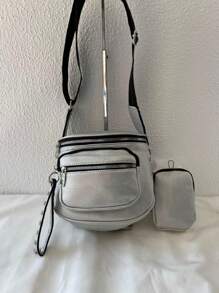 Women's Bag Kit With A Coin Purse Crossbody Bag Large Stylish Modern Blogger With Wide Strap In Pure Black - Silver - View 4