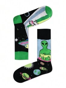 1 Pair Unisex Alien Pattern Mid-Calf Socks, Four Seasons Style, Fall