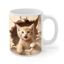 1 件 3D 猫咪咖啡杯，11 盎司白色陶瓷圣诞礼物咖啡杯，适合猫爱好者，创意空间设计马克杯，6 种款式可爱猫咪马克杯，适合男女儿童 - 彩色 - 查看 5