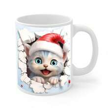 1 件 3D 猫咪咖啡杯，11 盎司白色陶瓷圣诞礼物咖啡杯，适合猫爱好者，创意空间设计马克杯，6 种款式可爱猫咪马克杯，适合男女儿童 - 彩色 - 查看 3