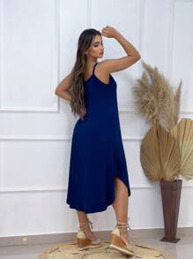 MIDI DRESS WITH STRAP - Navy Blue - View 2