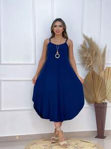 MIDI DRESS WITH STRAP - Navy Blue - View 1