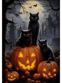 1 件复古黑暗学院哥特式幽灵猫乌鸦海报和印刷品帆布画墙壁艺术万圣节图片适用于房间家居装饰无框架万圣节派对、圣诞节装饰 - 彩色 - 查看 34